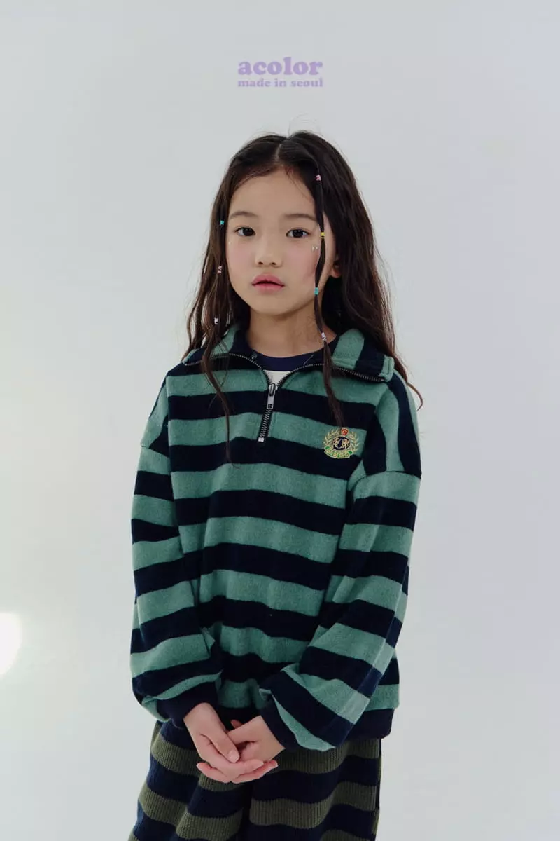 Acolor - Korean Children Fashion - #kidsstore - Stripes Knit Half Zip-up - 2