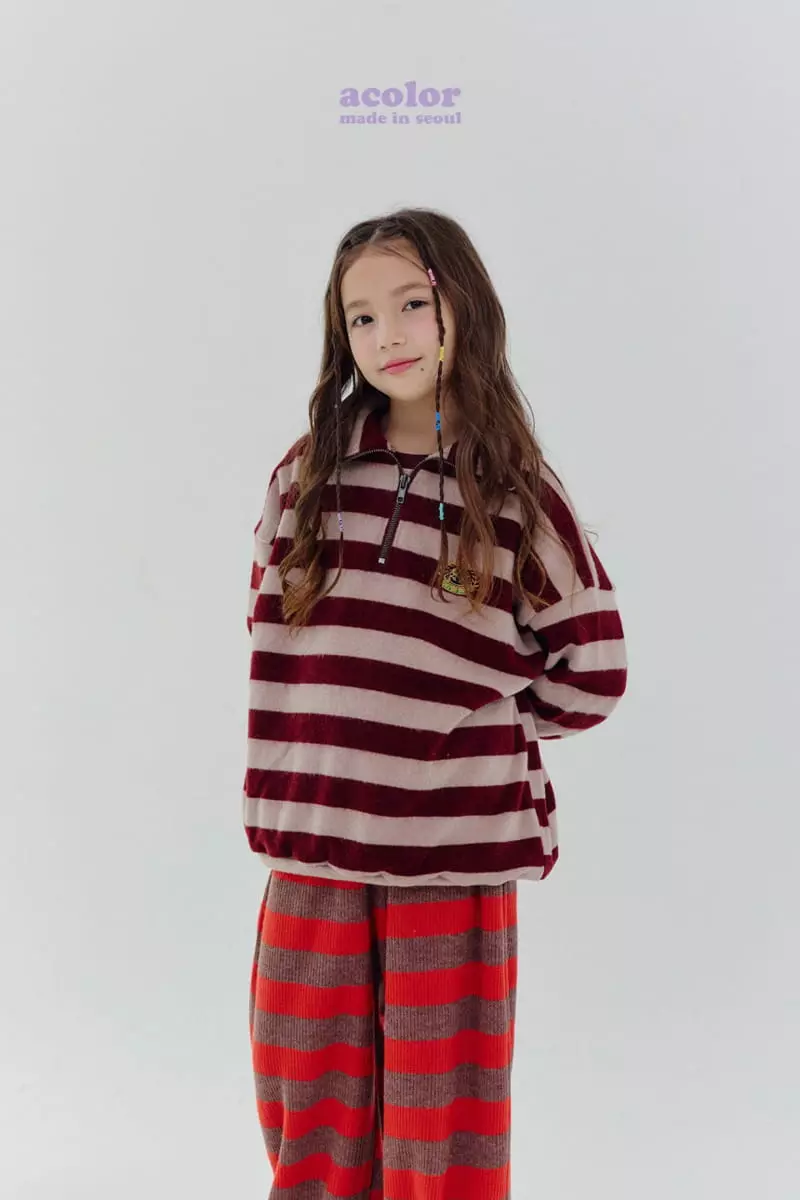 Acolor - Korean Children Fashion - #kidzfashiontrend - Stripes Knit Half Zip-up - 3
