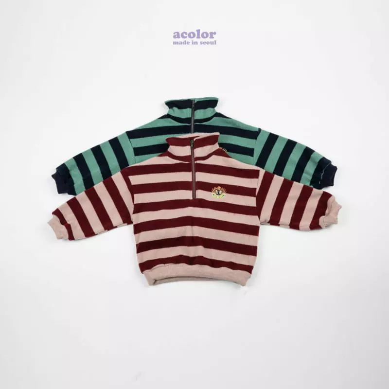 Acolor - Korean Children Fashion - #littlefashionista - Stripes Knit Half Zip-up - 5