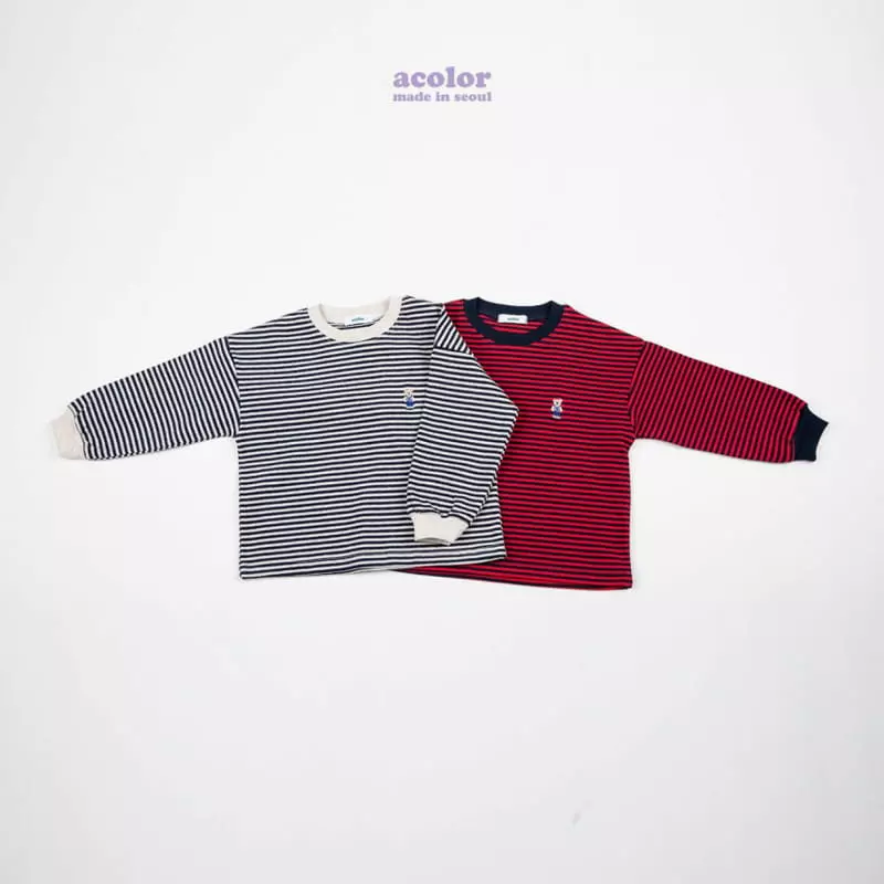 Acolor - Korean Children Fashion - #todddlerfashion - Bear Stripes Tee - 8