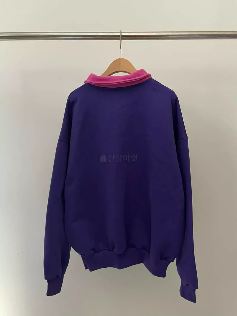 Amiment - Korean Women Fashion - #momslook - Collar Color Sweatshirt - 12