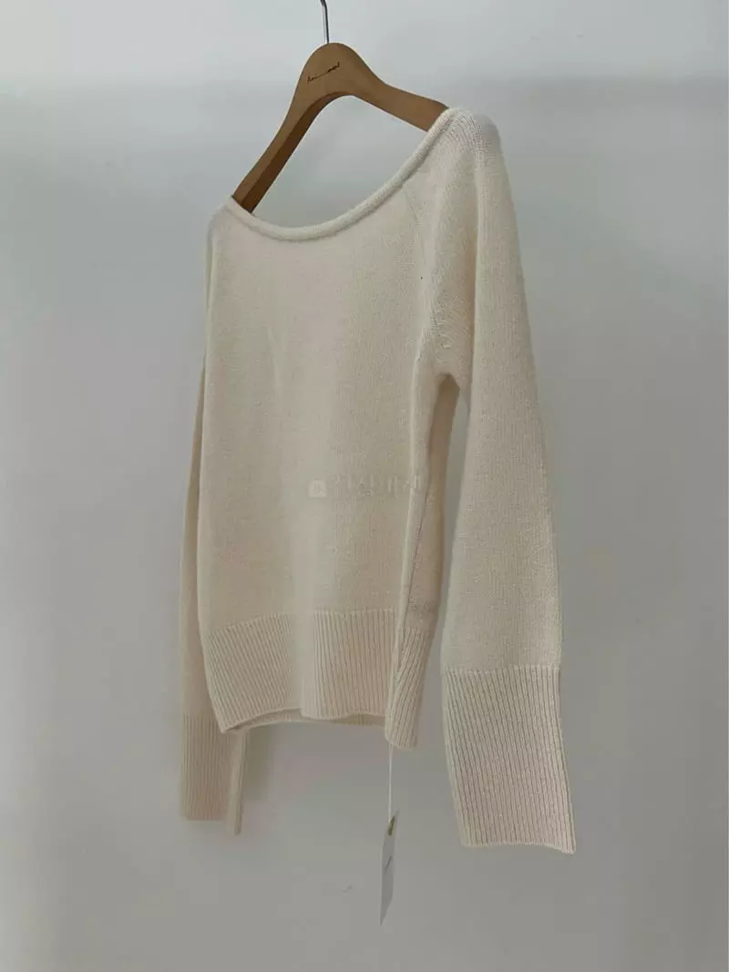 Amiment - Korean Women Fashion - #momslook - One Off Shoulder Knit Tee - 2