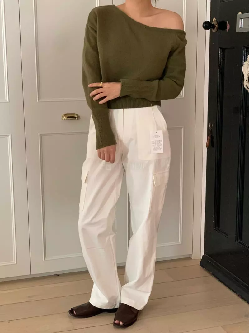 Amiment - Korean Women Fashion - #womensfashion - One Off Shoulder Knit Tee - 4