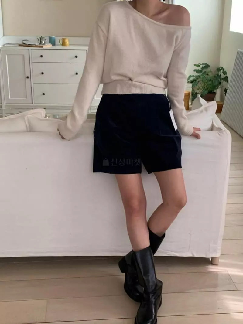 Amiment - Korean Women Fashion - #momslook - One Off Shoulder Knit Tee - 8