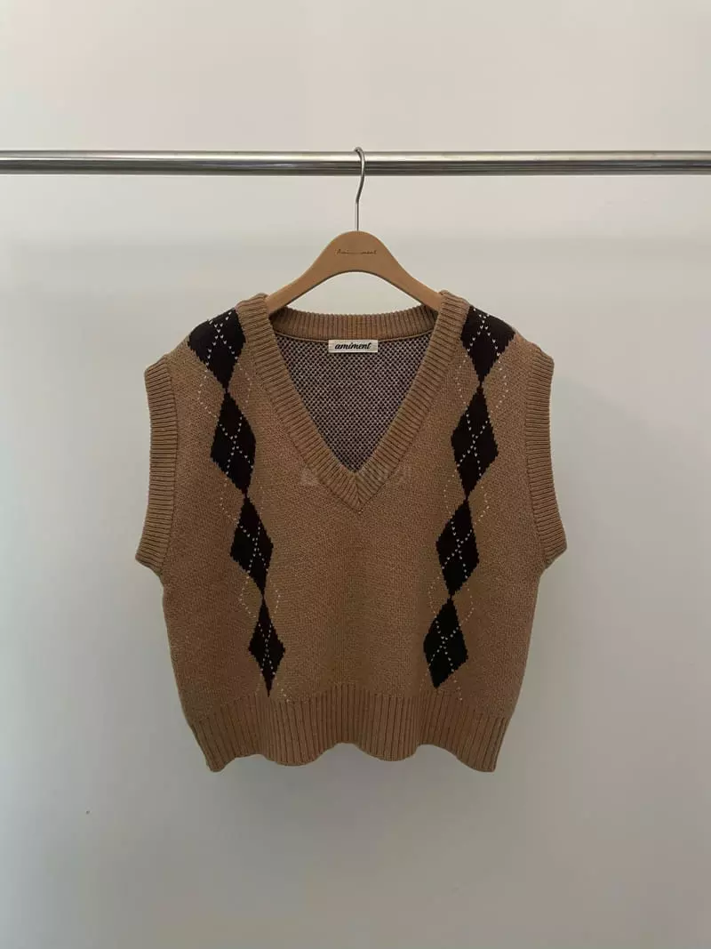 Amiment - Korean Women Fashion - #momslook - Argyle Vest - 10