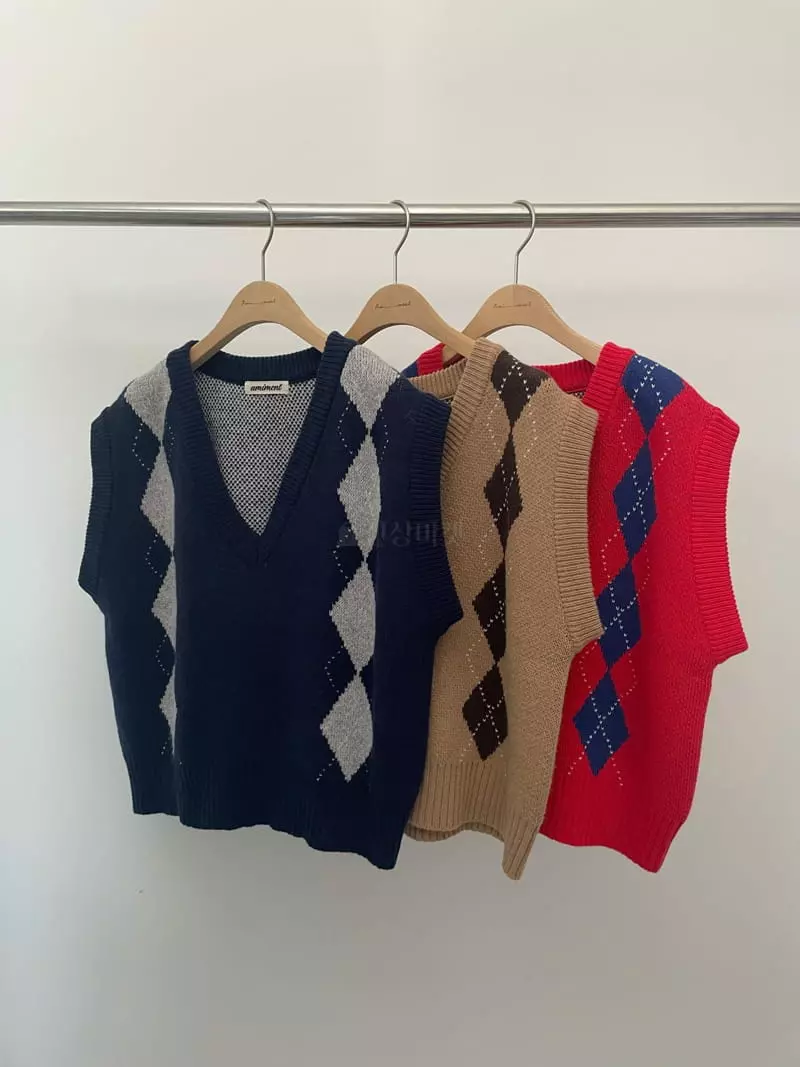 Amiment - Korean Women Fashion - #momslook - Argyle Vest - 9