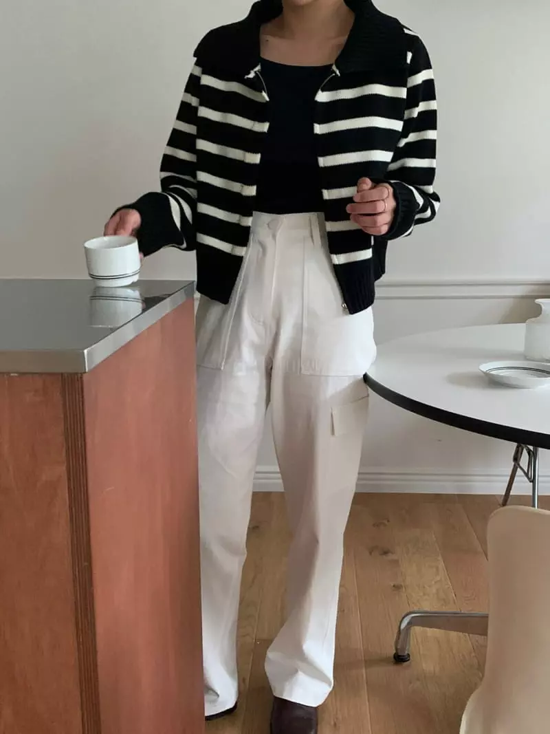 Amiment - Korean Women Fashion - #momslook - Grand Ma Stripes Zip-up - 12