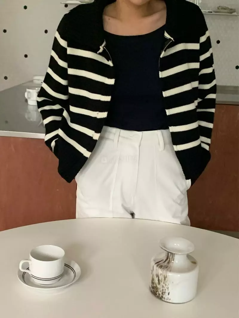 Amiment - Korean Women Fashion - #momslook - Grand Ma Stripes Zip-up - 8