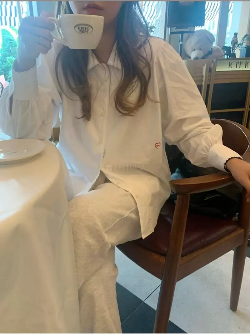 Amiment - Korean Women Fashion - #womensfashion - Love Embroidery Blouse - 6