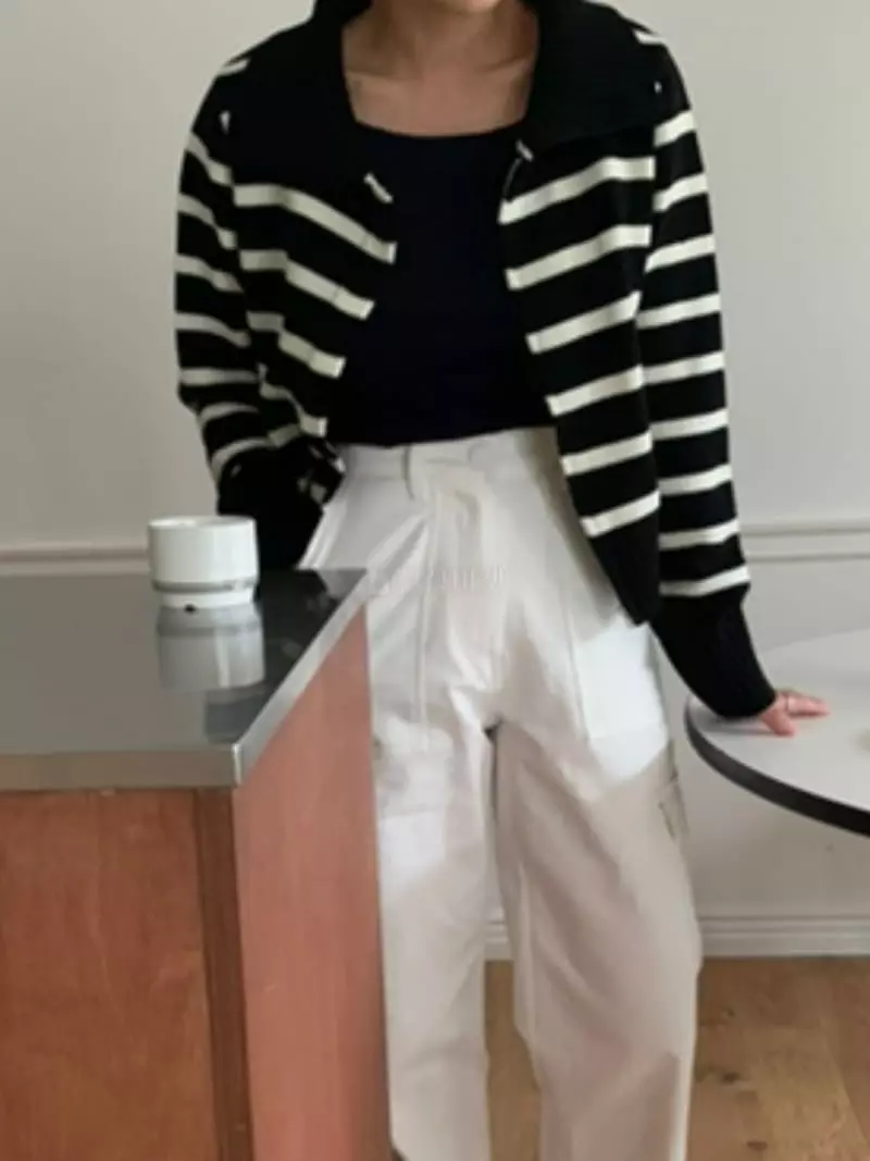 Amiment - Korean Women Fashion - #womensfashion - Grand Ma Stripes Zip-up - 11