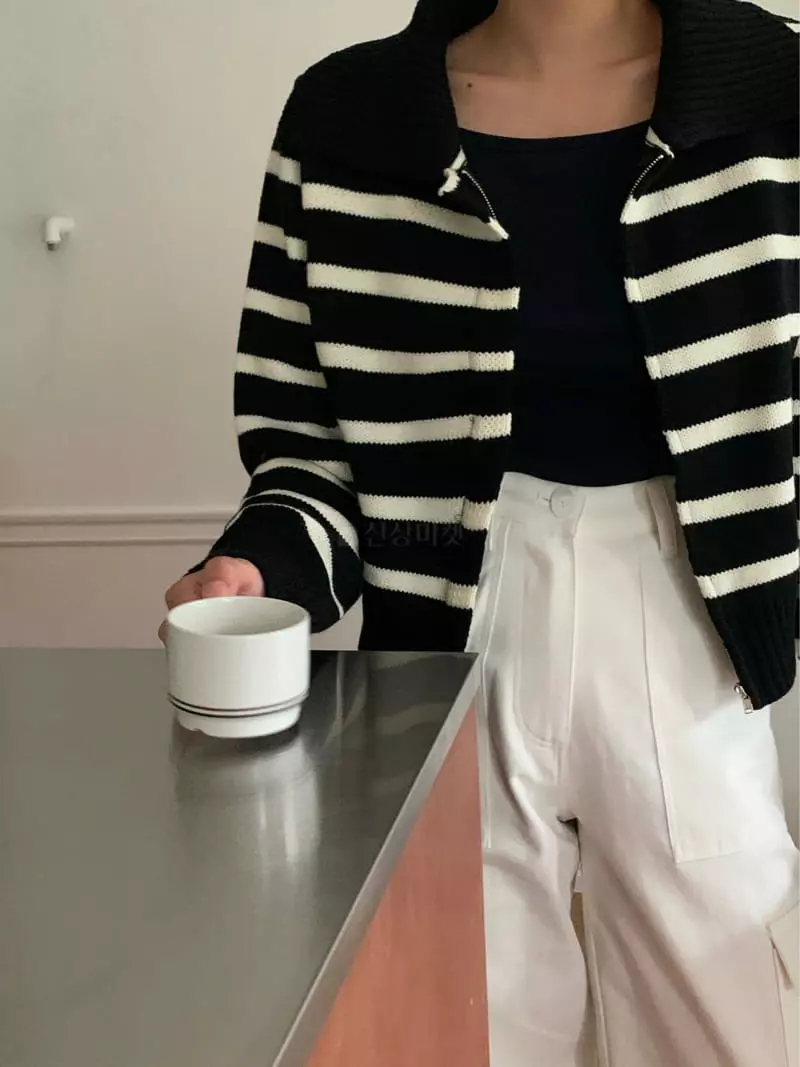 Amiment - Korean Women Fashion - #womensfashion - Grand Ma Stripes Zip-up - 9