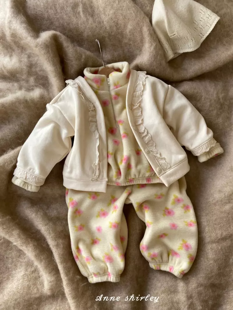 Anne Shirley - Korean Children Fashion - #kidzfashiontrend - Flower Zip-up Top Bottom Set - 9