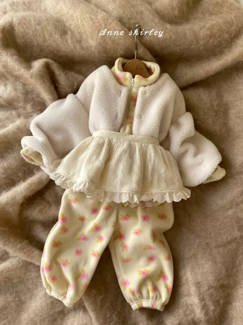 Anne Shirley - Korean Children Fashion - #stylishchildhood - Flower Zip-up Top Bottom Set