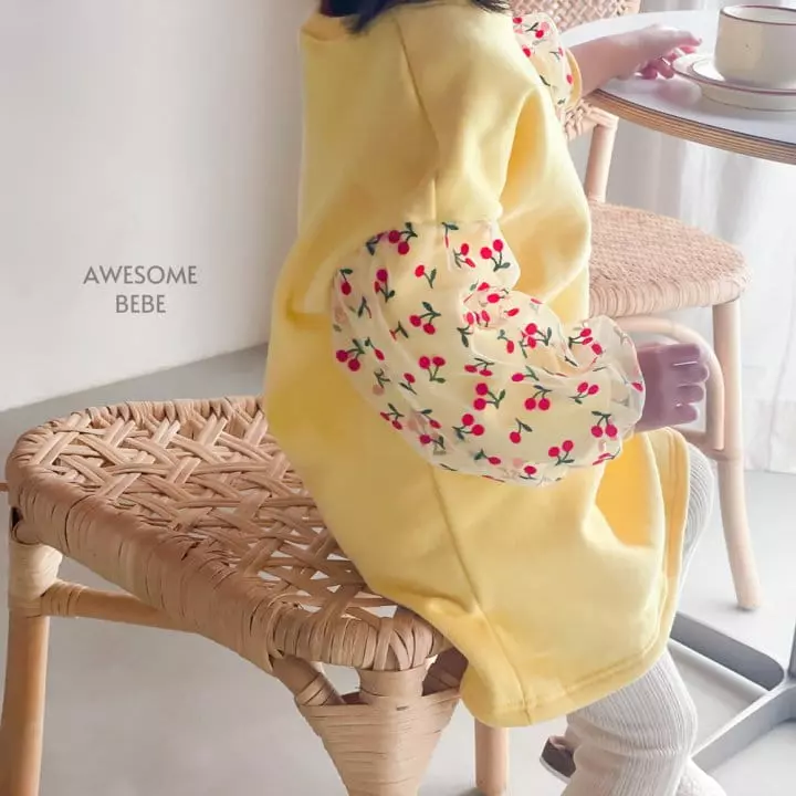 Awesome Bebe - Korean Children Fashion - #designkidswear - Cherry Sleeves Mesh Skirt - 2