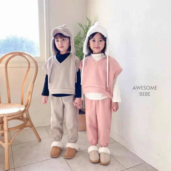 Awesome Bebe - Korean Children Fashion - #childrensboutique - Waffle Vest Set - 4