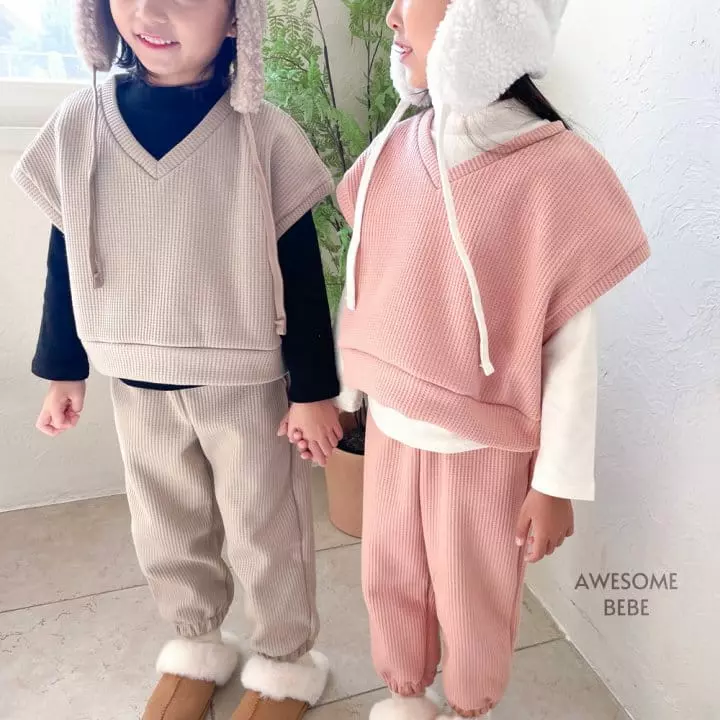 Awesome Bebe - Korean Children Fashion - #discoveringself - Waffle Vest Set - 5