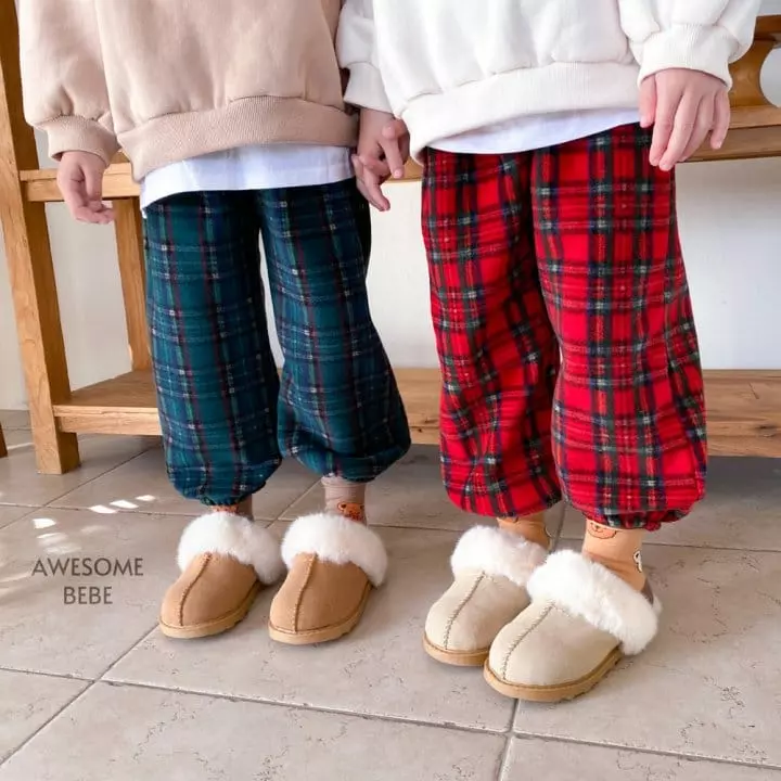 Awesome Bebe - Korean Children Fashion - #fashionkids - Tatan Check Fleece Pants - 3