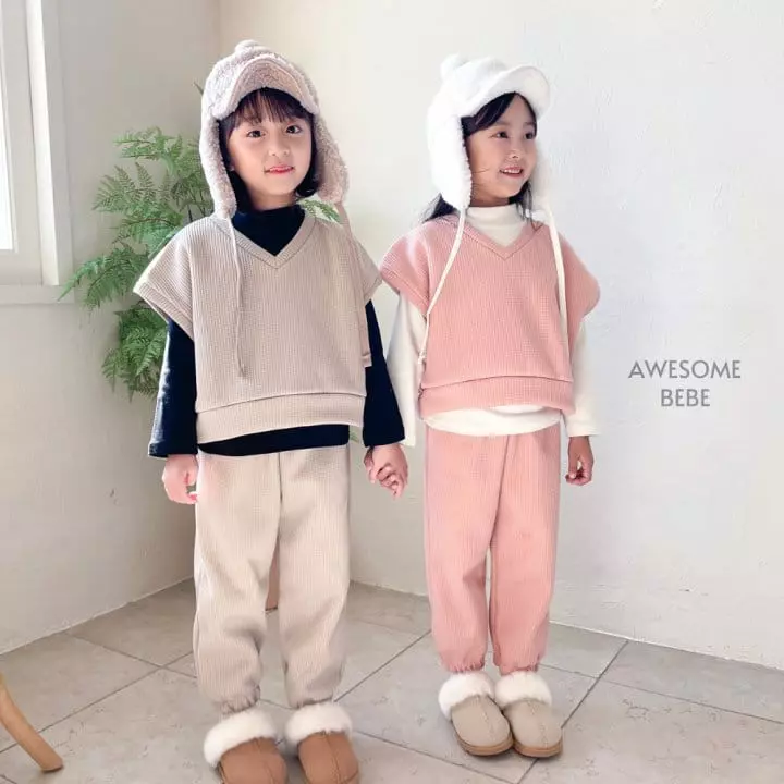 Awesome Bebe - Korean Children Fashion - #kidsshorts - Waffle Vest Set - 7
