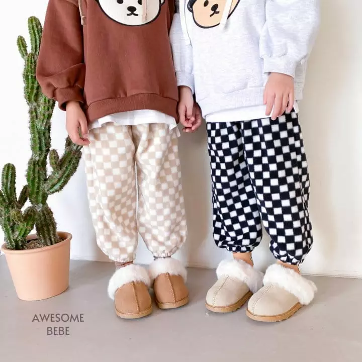 Awesome Bebe - Korean Children Fashion - #kidsstore - Checker Fleece Pants - 4