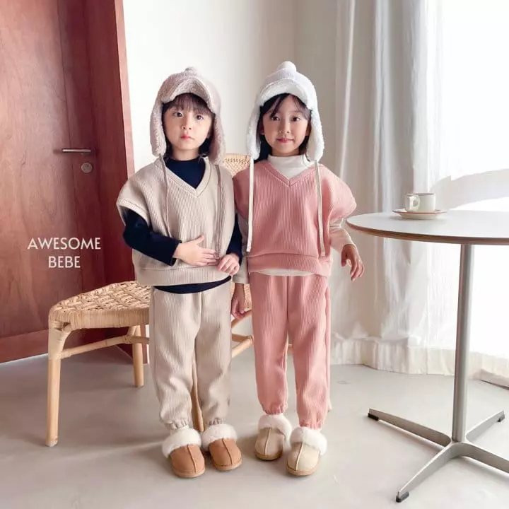 Awesome Bebe - Korean Children Fashion - #stylishchildhood - Waffle Vest Set