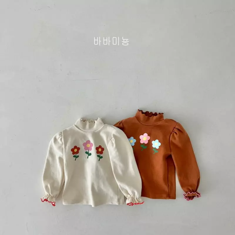 Babar Mignon - Korean Children Fashion - #kidzfashiontrend - Flower Turtleneck Tee - 4