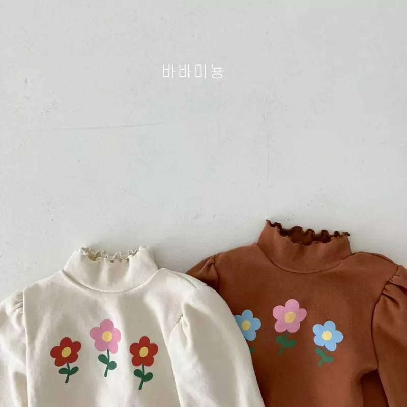 Babar Mignon - Korean Children Fashion - #kidsstore - Flower Turtleneck Tee - 2