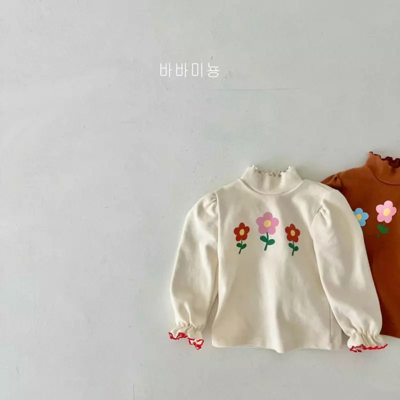 Babar Mignon - Korean Children Fashion - #kidzfashiontrend - Flower Turtleneck Tee - 3