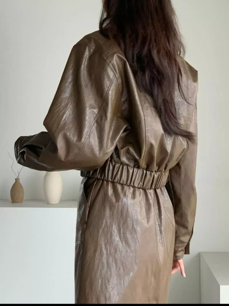 Baribari - Korean Women Fashion - #momslook - Leather Short Jumper - 3