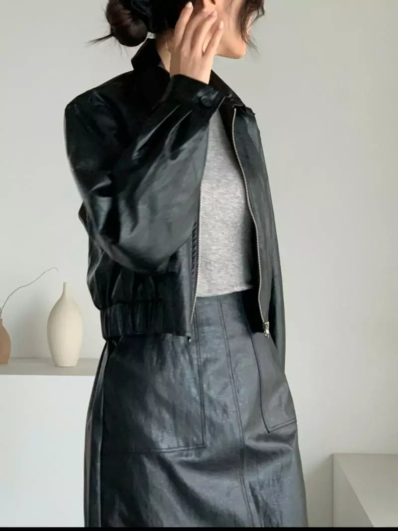 Baribari - Korean Women Fashion - #shopsmall - Leather Short Jumper - 12
