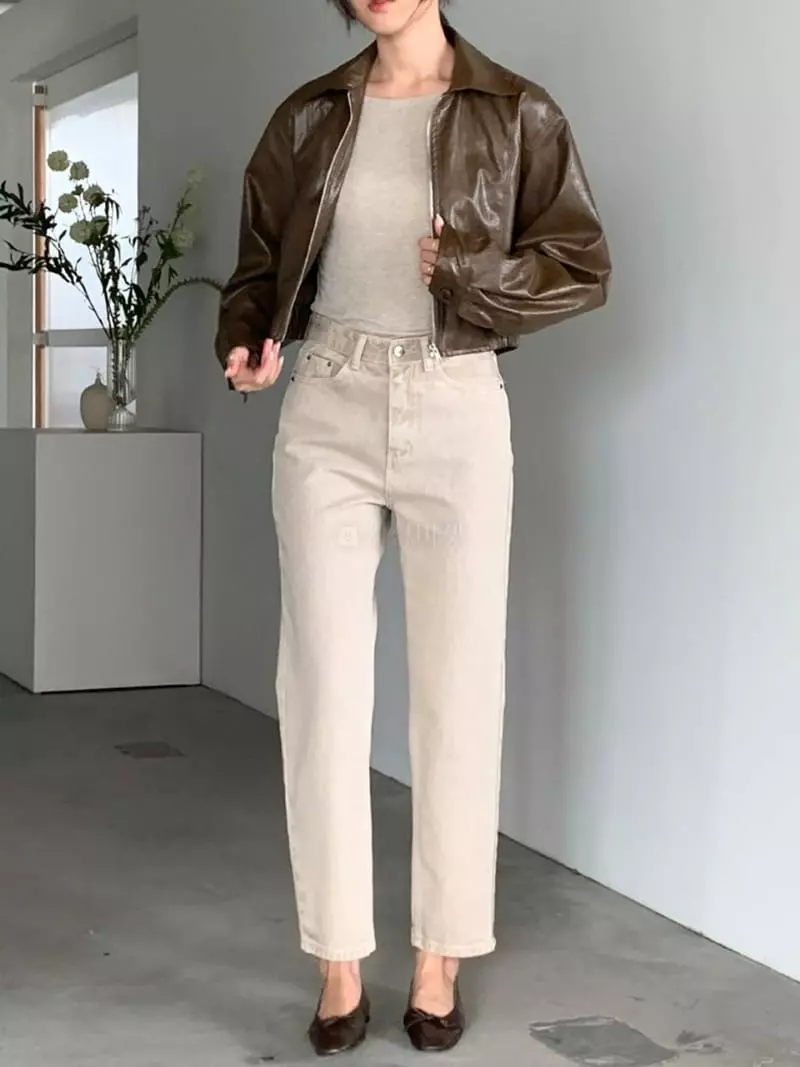 Baribari - Korean Women Fashion - #vintageinspired - Leather Short Jumper - 7