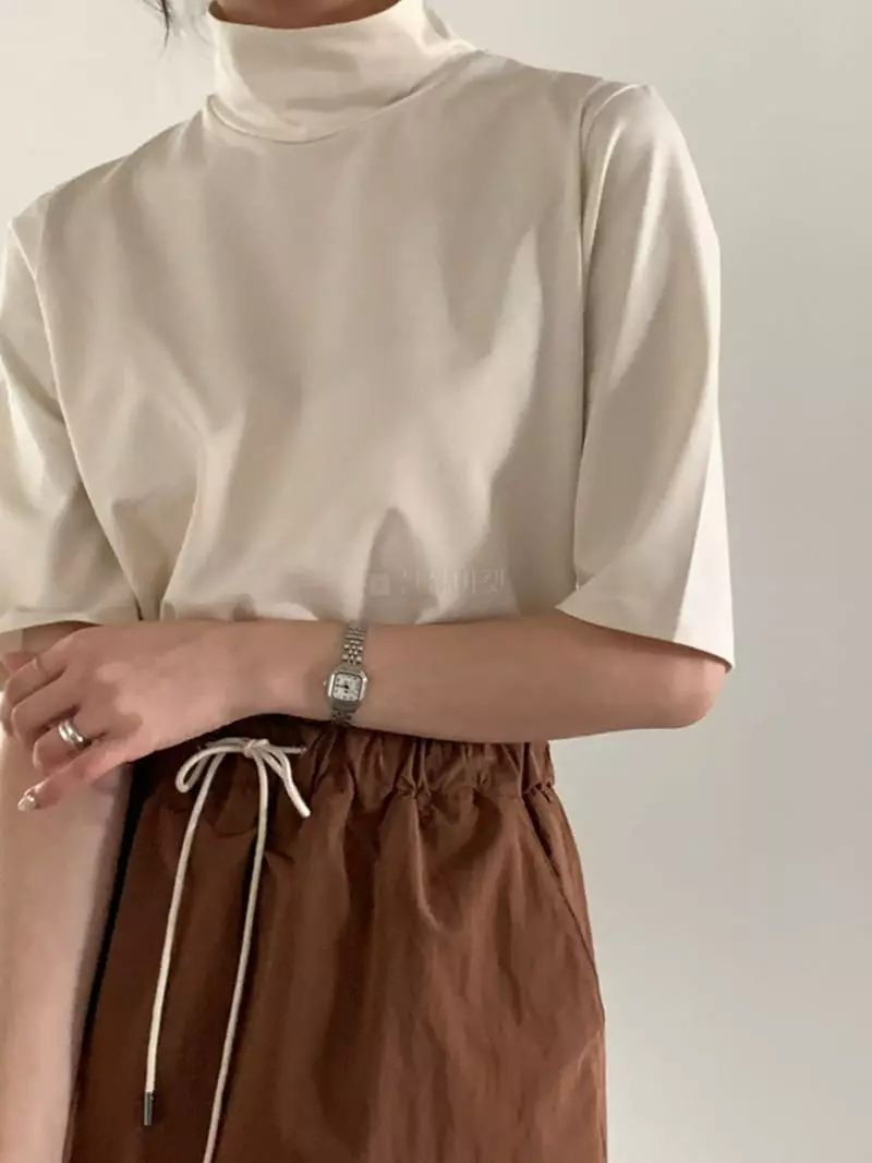 Baribari - Korean Women Fashion - #vintageinspired - Half Turtleneck Tee - 2