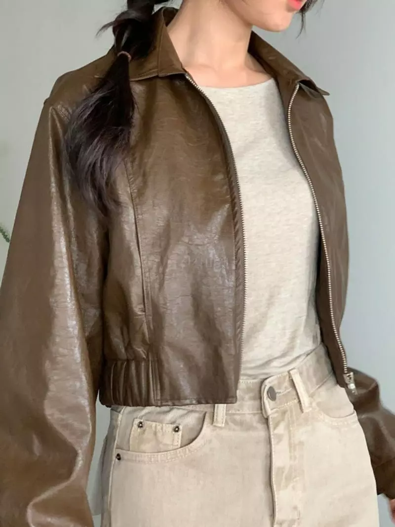 Baribari - Korean Women Fashion - #womensfashion - Leather Short Jumper - 2
