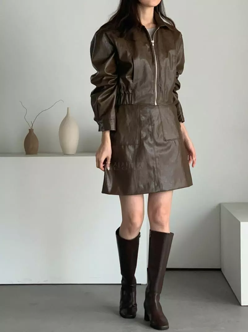 Baribari - Korean Women Fashion - #womensfashion - Leather Short Jumper - 6
