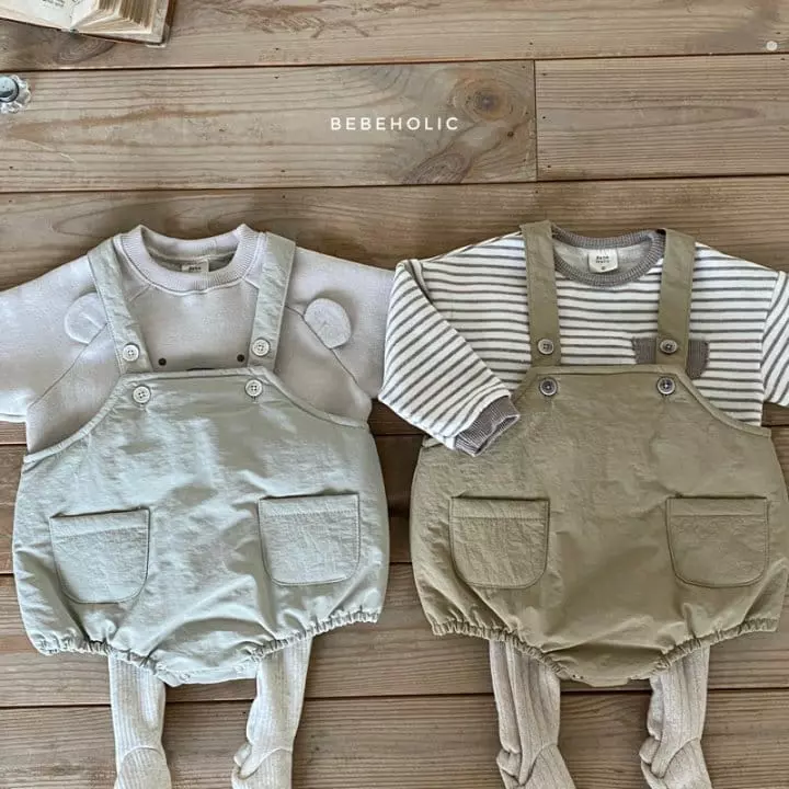 Bebe Holic - Korean Baby Fashion - #babyoutfit - Padding Dungarees Bodysuit - 3