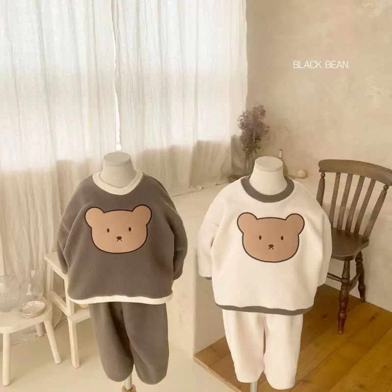 Black Bean - Korean Children Fashion - #littlefashionista - Poly Bear Fleece Top Bottom Set