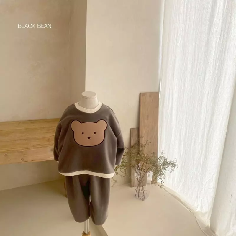 Black Bean - Korean Children Fashion - #magicofchildhood - Poly Bear Fleece Top Bottom Set - 2