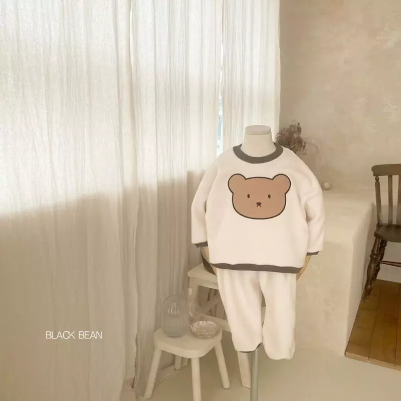 Black Bean - Korean Children Fashion - #minifashionista - Poly Bear Fleece Top Bottom Set - 3