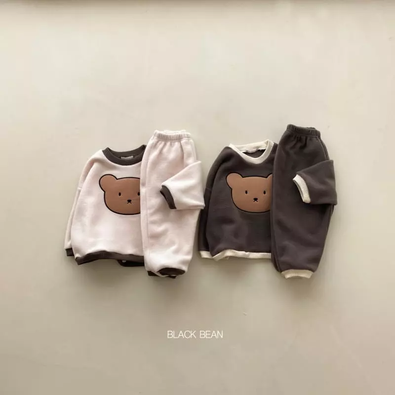 Black Bean - Korean Children Fashion - #minifashionista - Poly Bear Fleece Top Bottom Set - 4