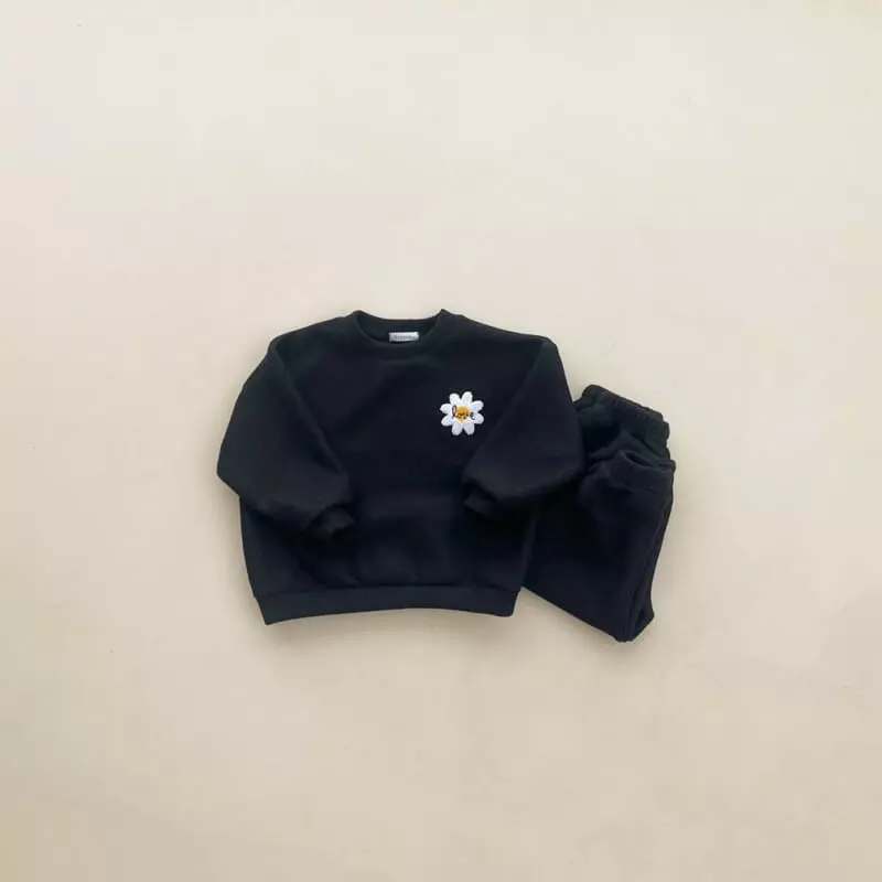 Black Bean - Korean Children Fashion - #toddlerclothing - Flower Fleece Top Bottom Set - 10