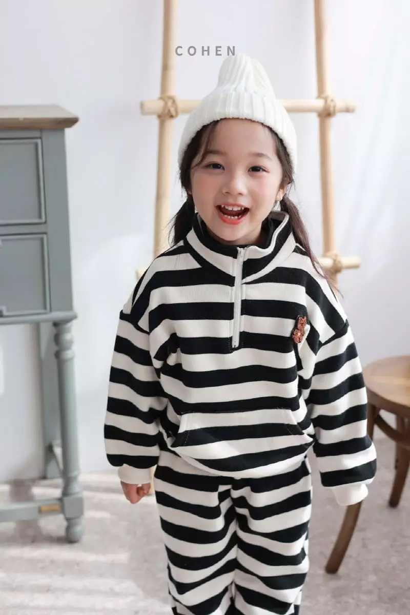 Cohen - Korean Children Fashion - #Kfashion4kids - Stripes Zip UP Top Bottom Set