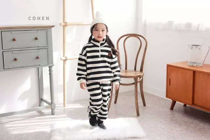 Cohen - Korean Children Fashion - #childrensboutique - Stripes Zip UP Top Bottom Set - 8