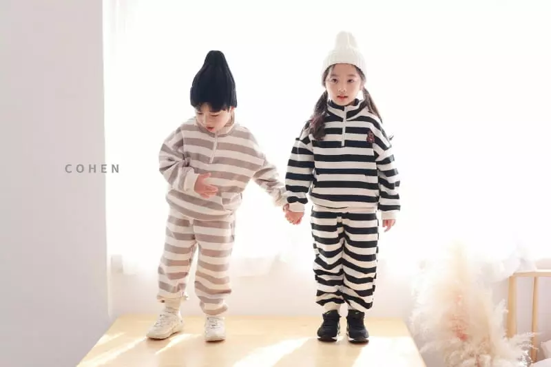 Cohen - Korean Children Fashion - #discoveringself - Stripes Zip UP Top Bottom Set - 10
