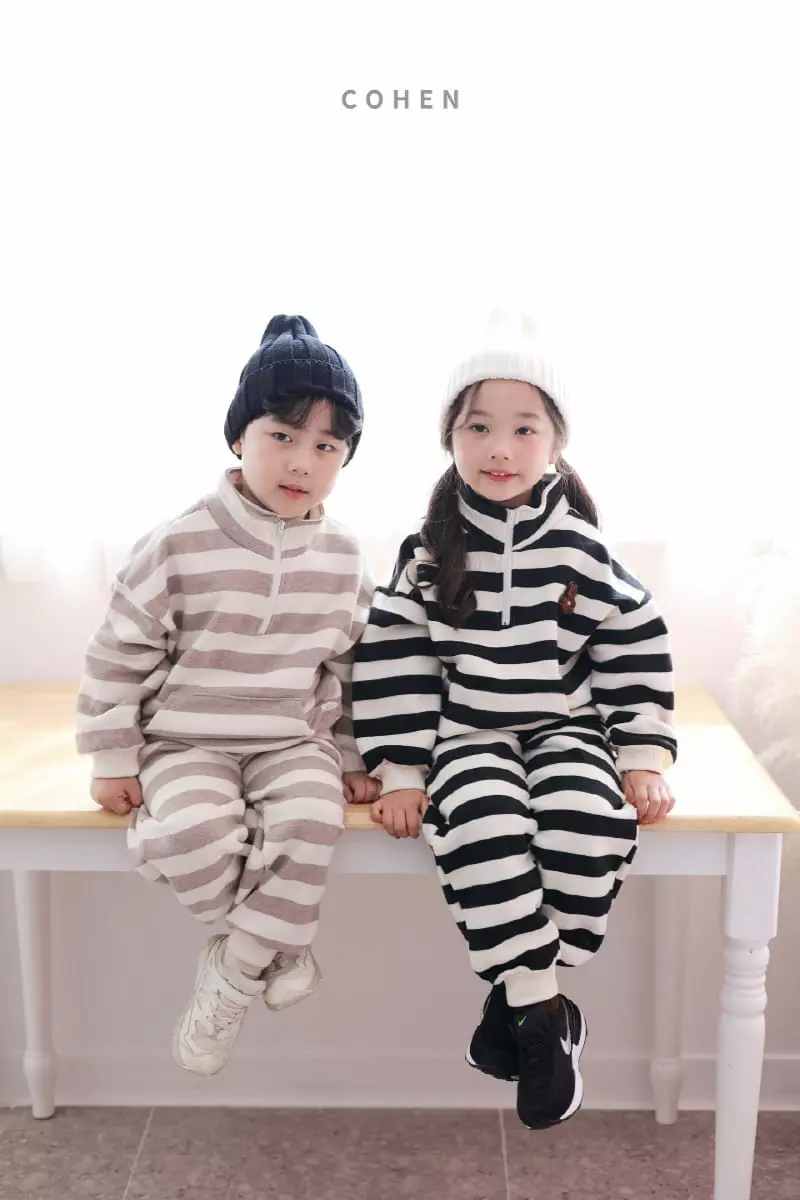 Cohen - Korean Children Fashion - #fashionkids - Stripes Zip UP Top Bottom Set - 11