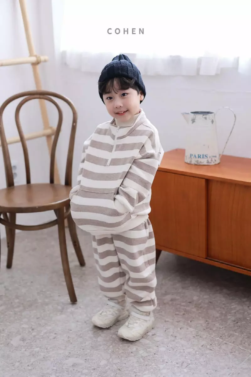 Cohen - Korean Children Fashion - #kidsshorts - Stripes Zip UP Top Bottom Set - 12