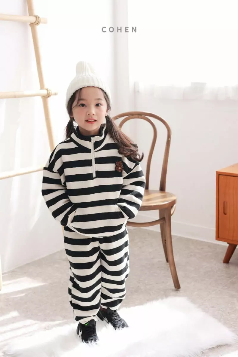 Cohen - Korean Children Fashion - #littlefashionista - Stripes Zip UP Top Bottom Set - 2