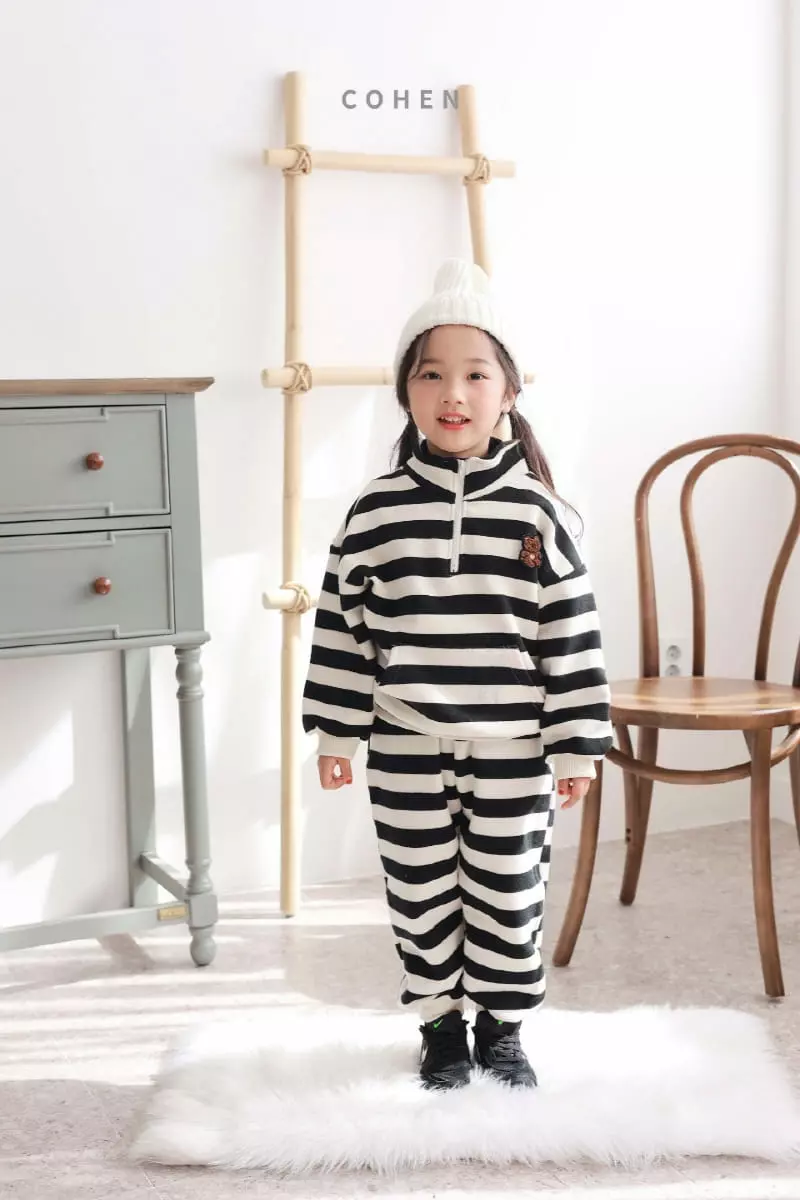 Cohen - Korean Children Fashion - #magicofchildhood - Stripes Zip UP Top Bottom Set - 3