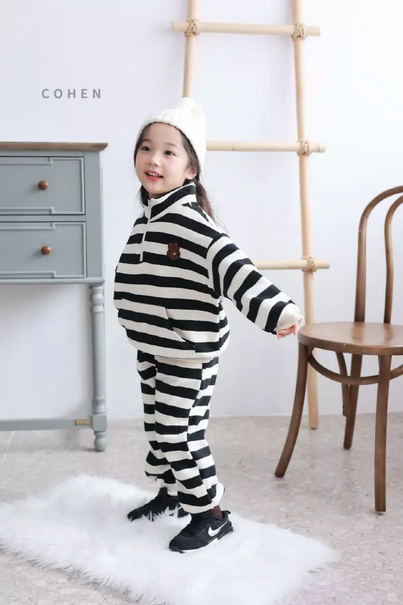 Cohen - Korean Children Fashion - #prettylittlegirls - Stripes Zip UP Top Bottom Set - 5