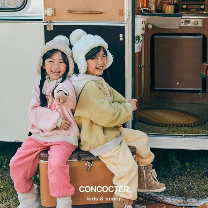 Concocter - Korean Children Fashion - #discoveringself - Lamp Hoody Fleece Top Bottom Set - 4