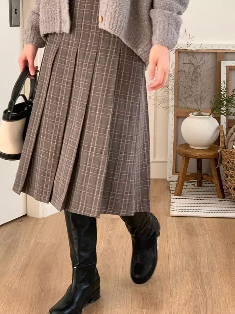 Dawning - Korean Women Fashion - #womensfashion - Check Wrinkle Skirt - 4