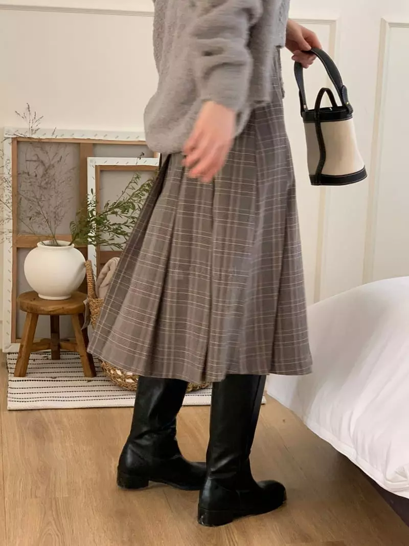 Dawning - Korean Women Fashion - #momslook - Check Wrinkle Skirt - 6